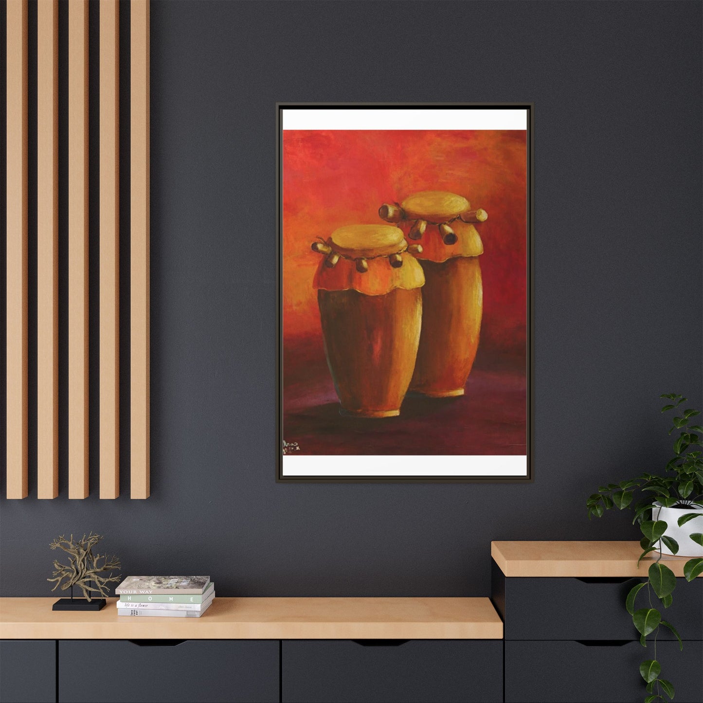 Canvas Wall Art - Haiti Cultural Drum, Matte Canvas, Framed