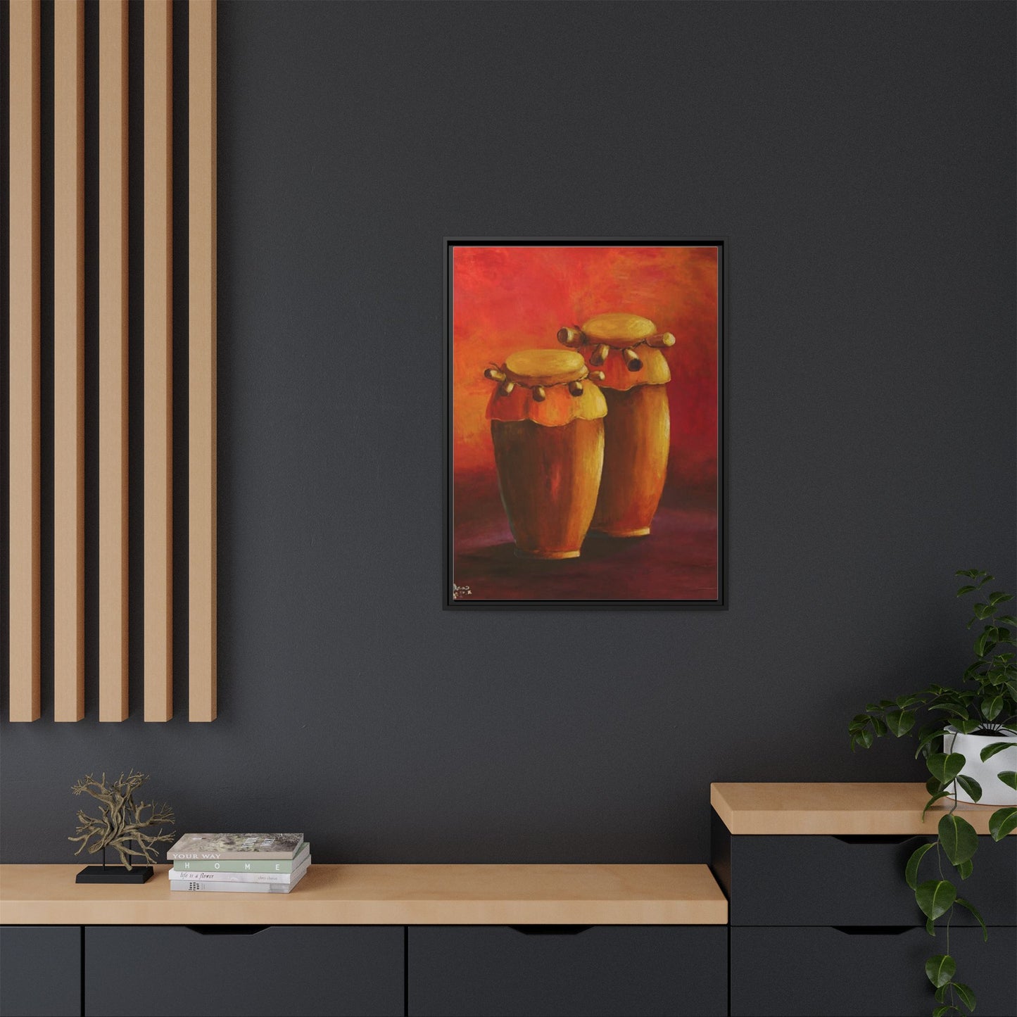 Canvas Wall Art - Haiti Cultural Drum, Matte Canvas, Framed