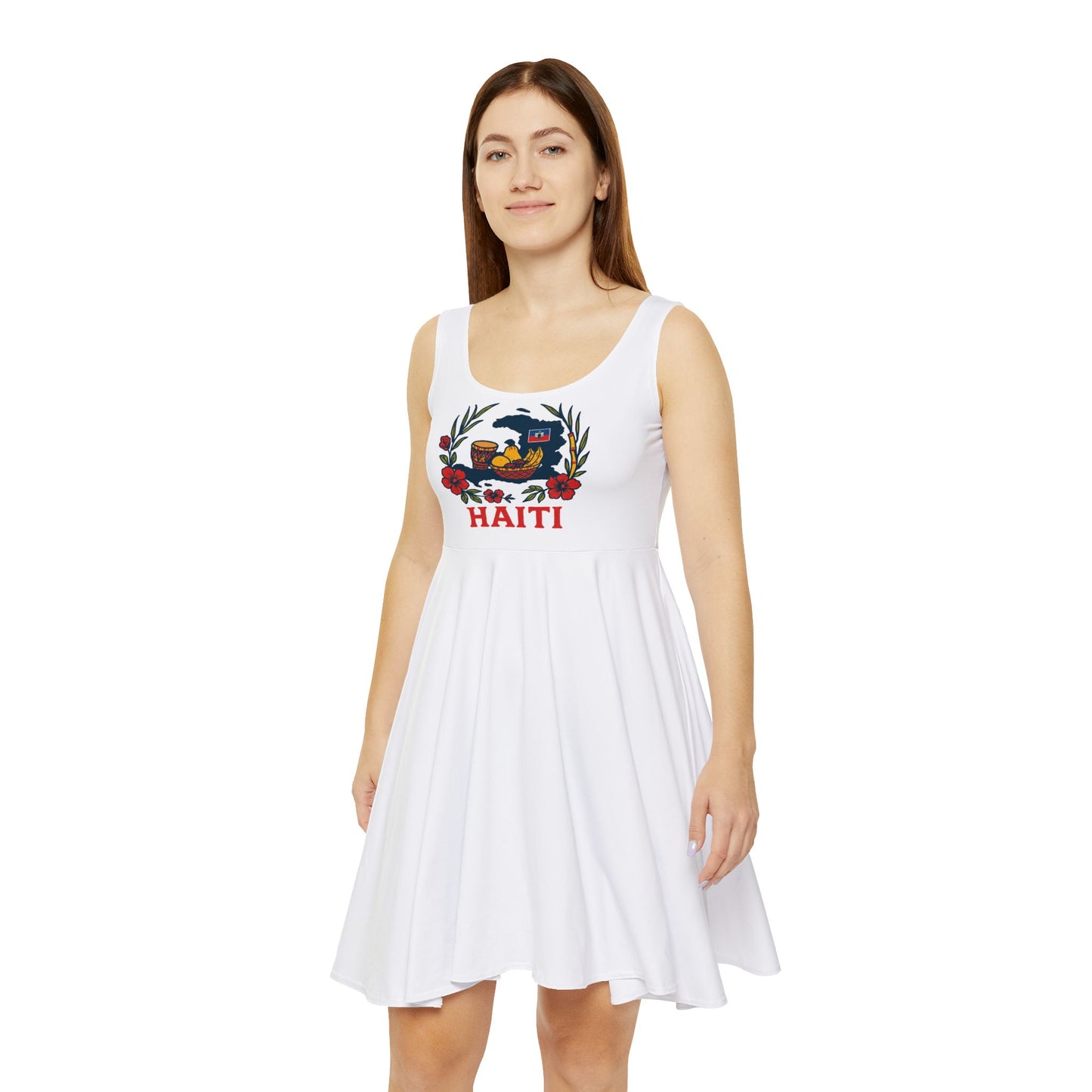 Haitian Pride Women's Skater Dress, Tropical Summer Dress, Casual Wedding Guest Attire, Beach Party Outfit, Vacation Dress