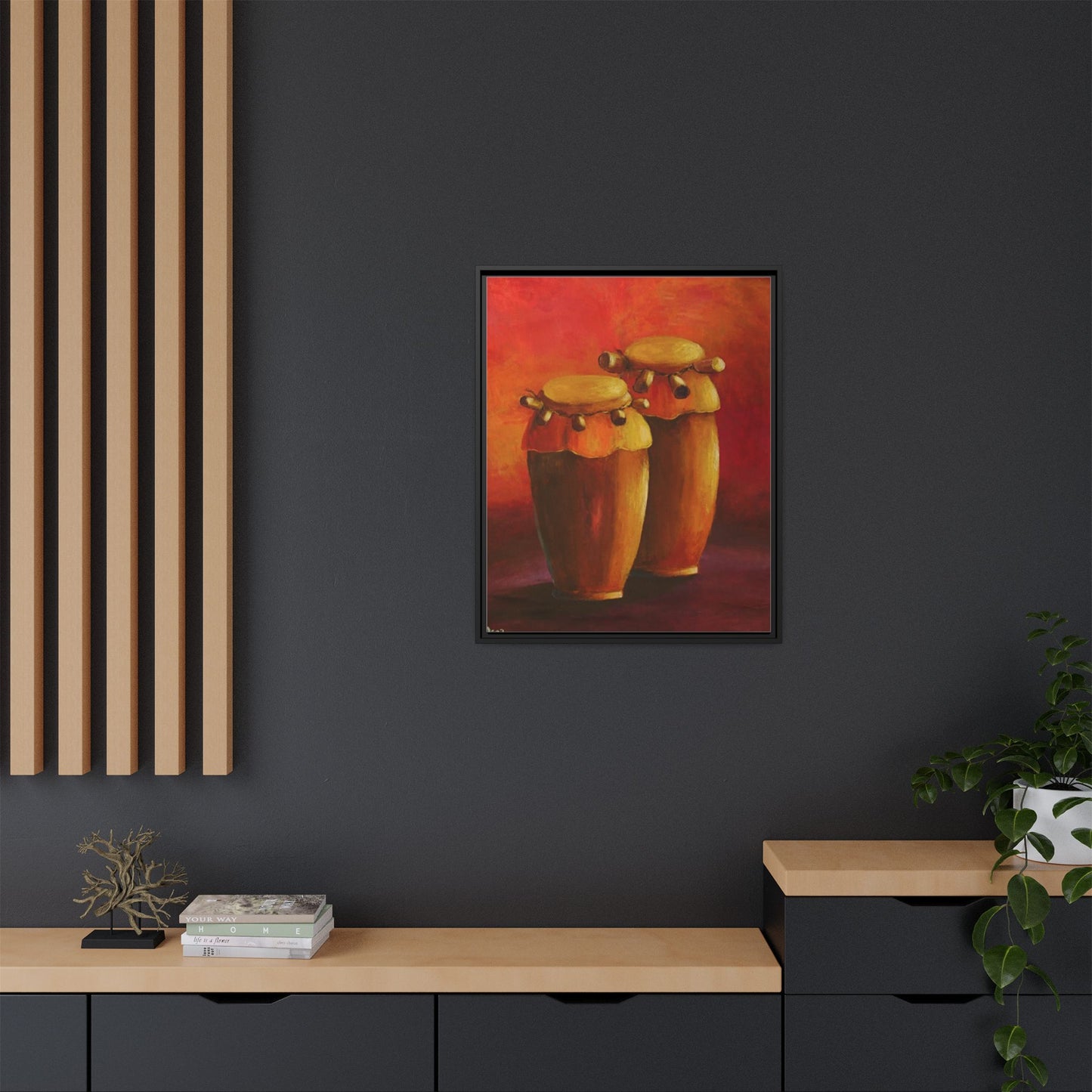 Canvas Wall Art - Haiti Cultural Drum, Matte Canvas, Framed