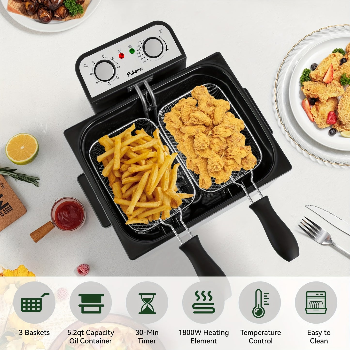 SUSTEAS Deep Fryer: 84.5oz Non-Stick Pot & Adjustable Temp