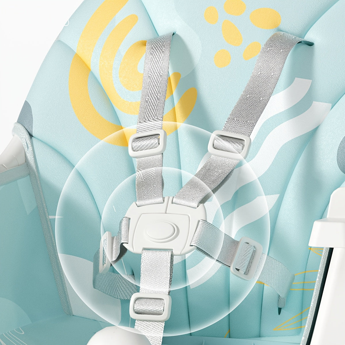 Portable Adjustable High Chair for Youngsters | Multi-Functional Booster Seat with 5-Point Harness & Tray | Blue & White PU Leather