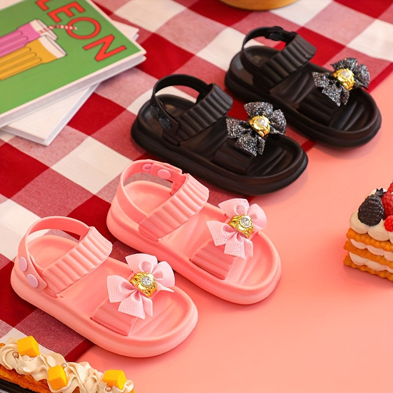 Trendy Cute Bowknot Open Toe Sandals For Girls, Breathable Non-slip Sandals For Indoor Outdoor Beach