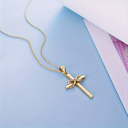 18K Gold Plated Cross Necklace | "Love You Forever" Infinity Pendant | Classic Christian Faith Prayer Jewelry for Women