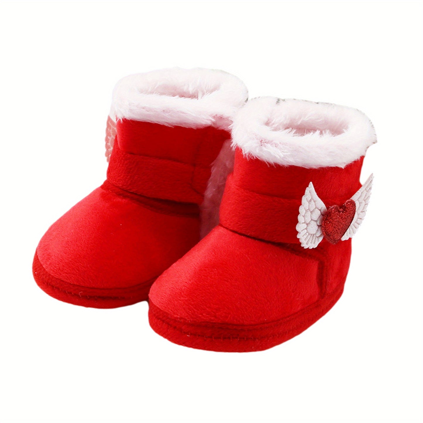 💖 Baby Girl's First Walkers: Non-Slip Winter Sneaker Boots with Plush Heart Wings (Soft Sole, Arch Support, Warm & Breathable)