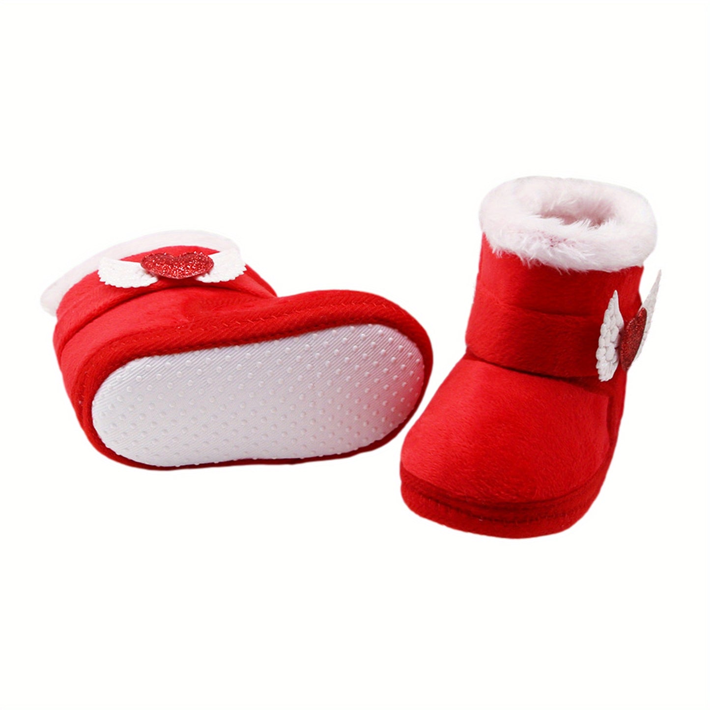 💖 Baby Girl's First Walkers: Non-Slip Winter Sneaker Boots with Plush Heart Wings (Soft Sole, Arch Support, Warm & Breathable)