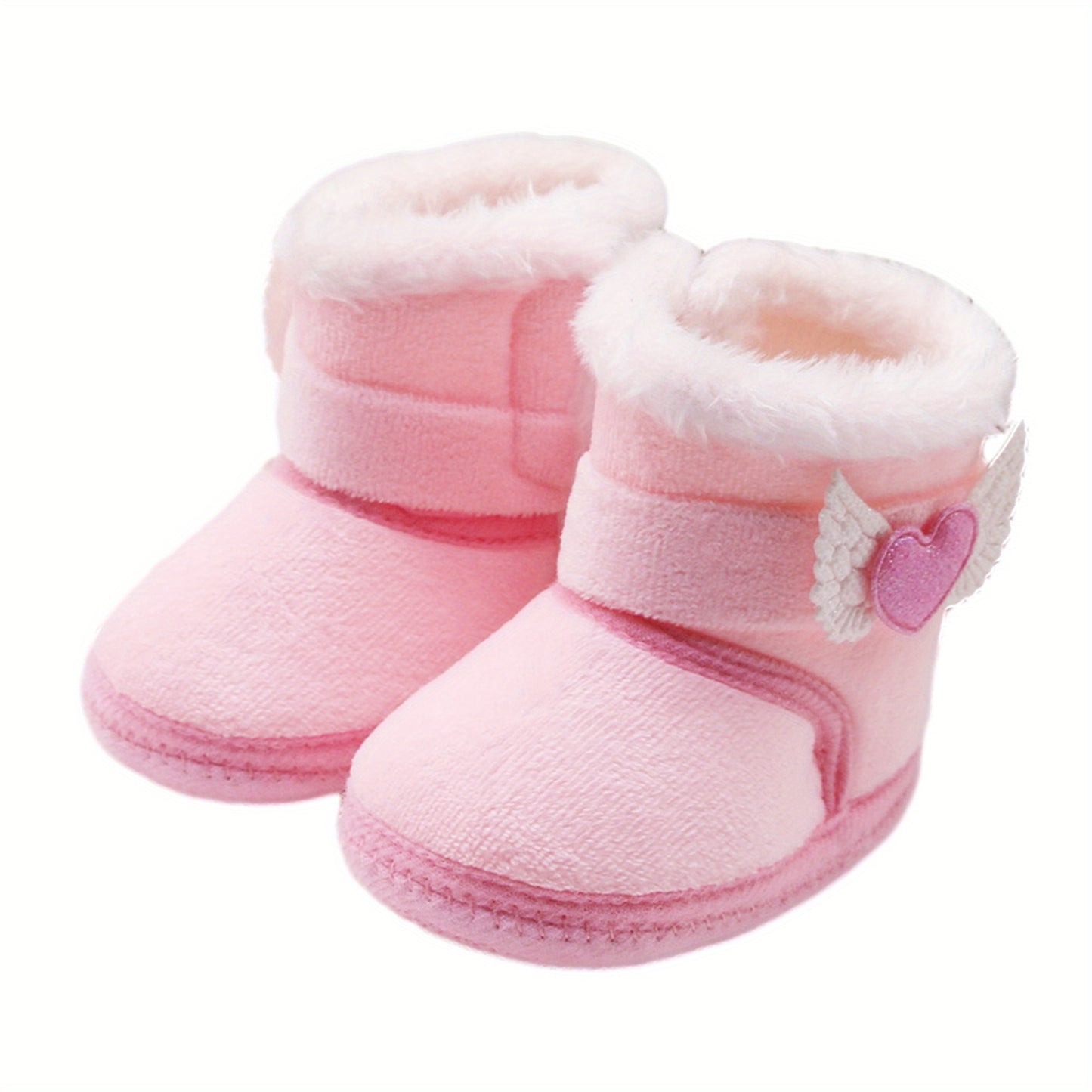 💖 Baby Girl's First Walkers: Non-Slip Winter Sneaker Boots with Plush Heart Wings (Soft Sole, Arch Support, Warm & Breathable)