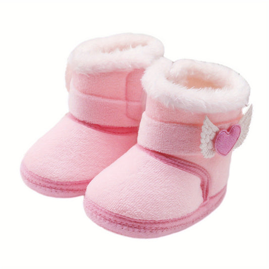 💖 Baby Girl's First Walkers: Non-Slip Winter Sneaker Boots with Plush Heart Wings (Soft Sole, Arch Support, Warm & Breathable)