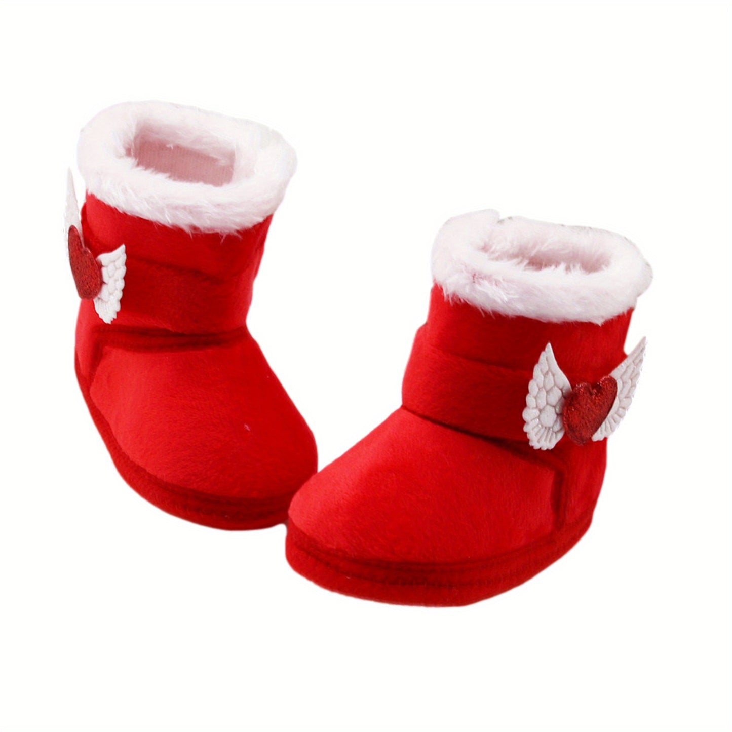 💖 Baby Girl's First Walkers: Non-Slip Winter Sneaker Boots with Plush Heart Wings (Soft Sole, Arch Support, Warm & Breathable)
