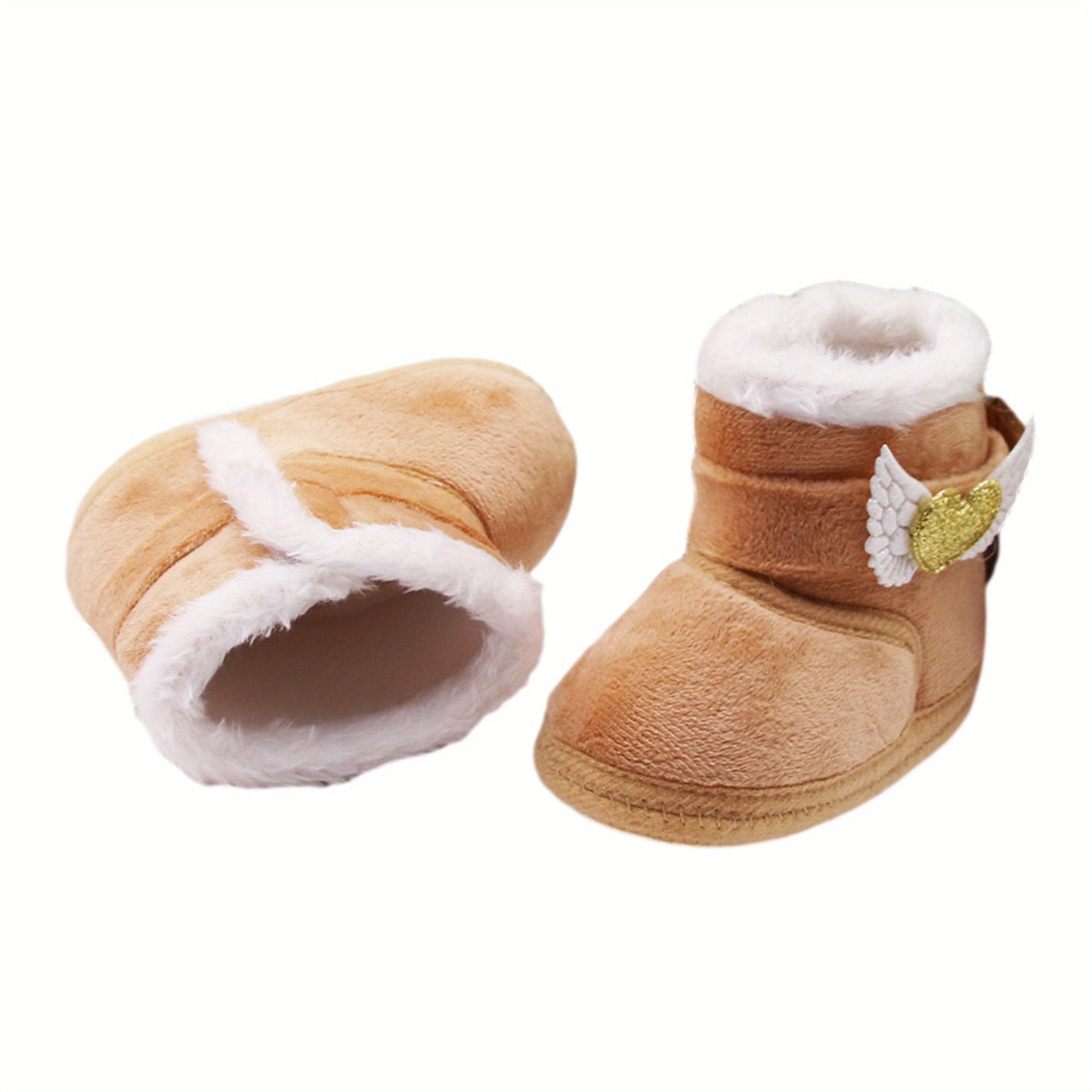 💖 Baby Girl's First Walkers: Non-Slip Winter Sneaker Boots with Plush Heart Wings (Soft Sole, Arch Support, Warm & Breathable)