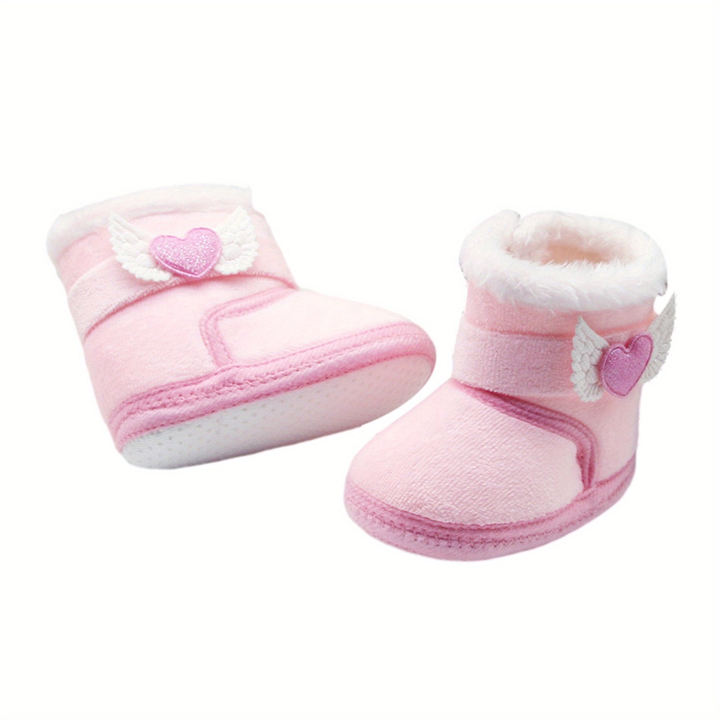 💖 Baby Girl's First Walkers: Non-Slip Winter Sneaker Boots with Plush Heart Wings (Soft Sole, Arch Support, Warm & Breathable)