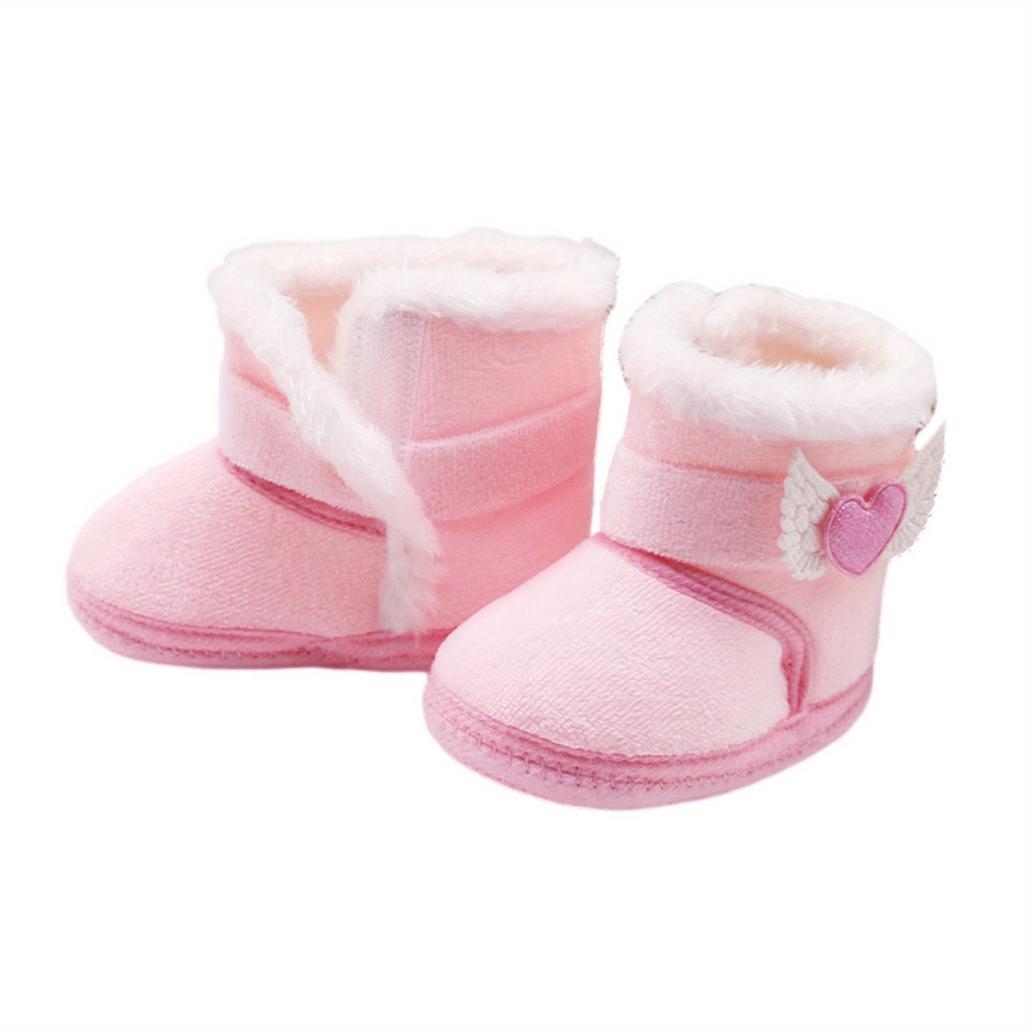 💖 Baby Girl's First Walkers: Non-Slip Winter Sneaker Boots with Plush Heart Wings (Soft Sole, Arch Support, Warm & Breathable)