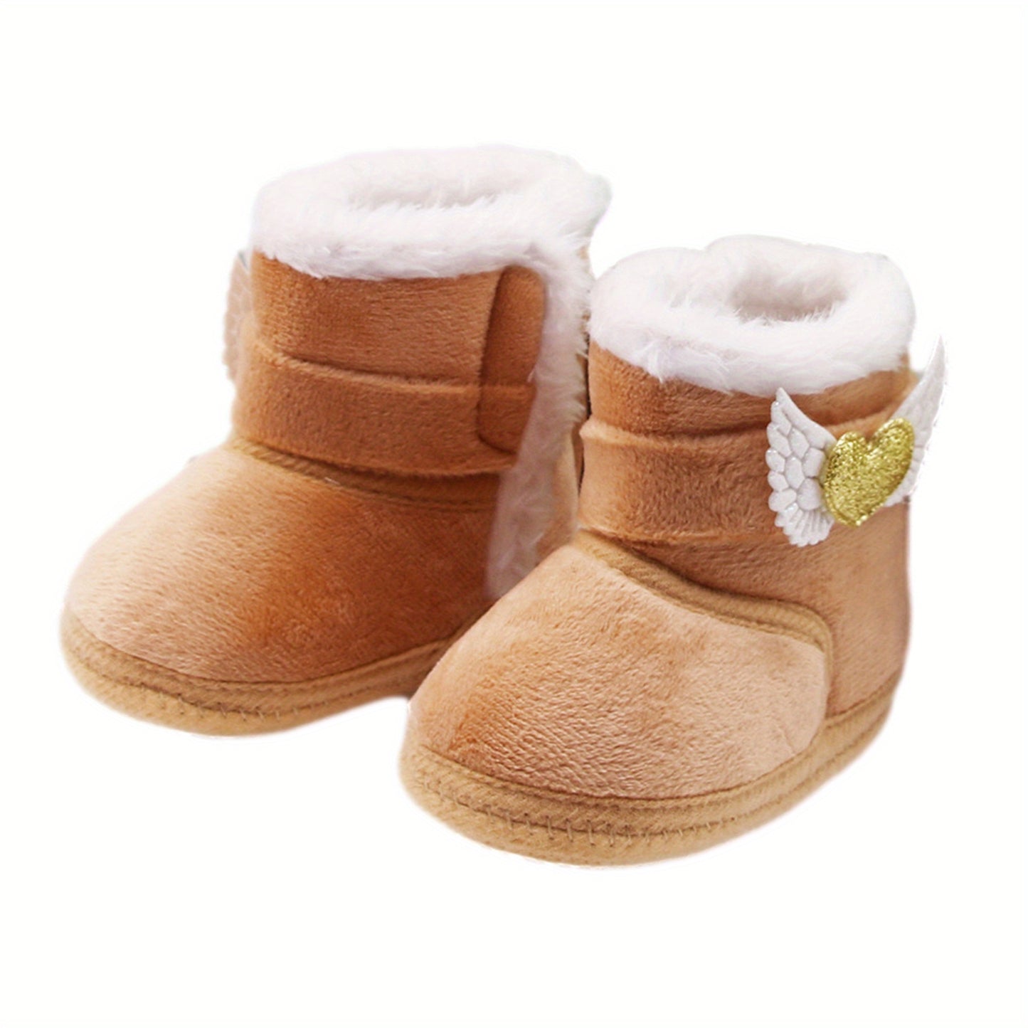 💖 Baby Girl's First Walkers: Non-Slip Winter Sneaker Boots with Plush Heart Wings (Soft Sole, Arch Support, Warm & Breathable)