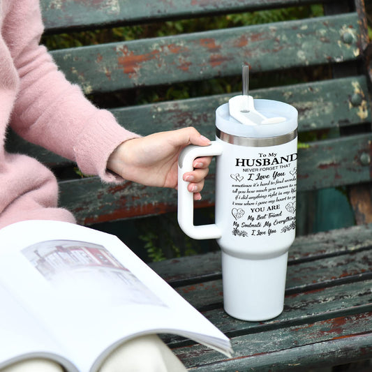 40oz Insulated Stainless Steel Tumbler with Handle (To My Husband)