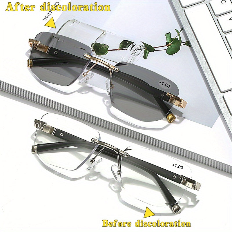 Photochromic Rimless Reading Glasses – Color Changing Readers for Men & Women
