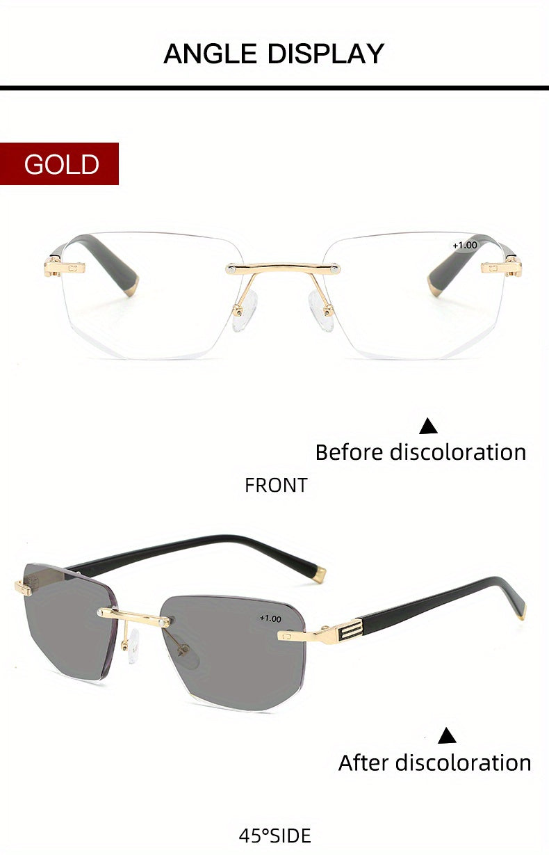 Photochromic Rimless Reading Glasses – Color Changing Readers for Men & Women