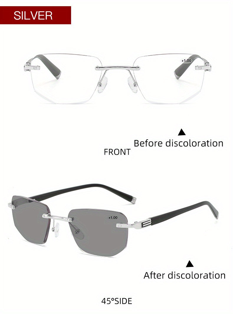 Photochromic Rimless Reading Glasses – Color Changing Readers for Men & Women