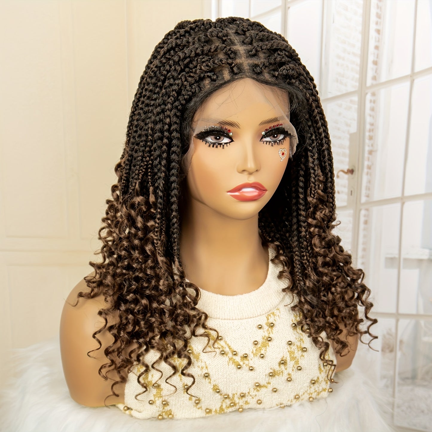 Square Woven Synthetic Full Lace Braided Wig w/ Curls