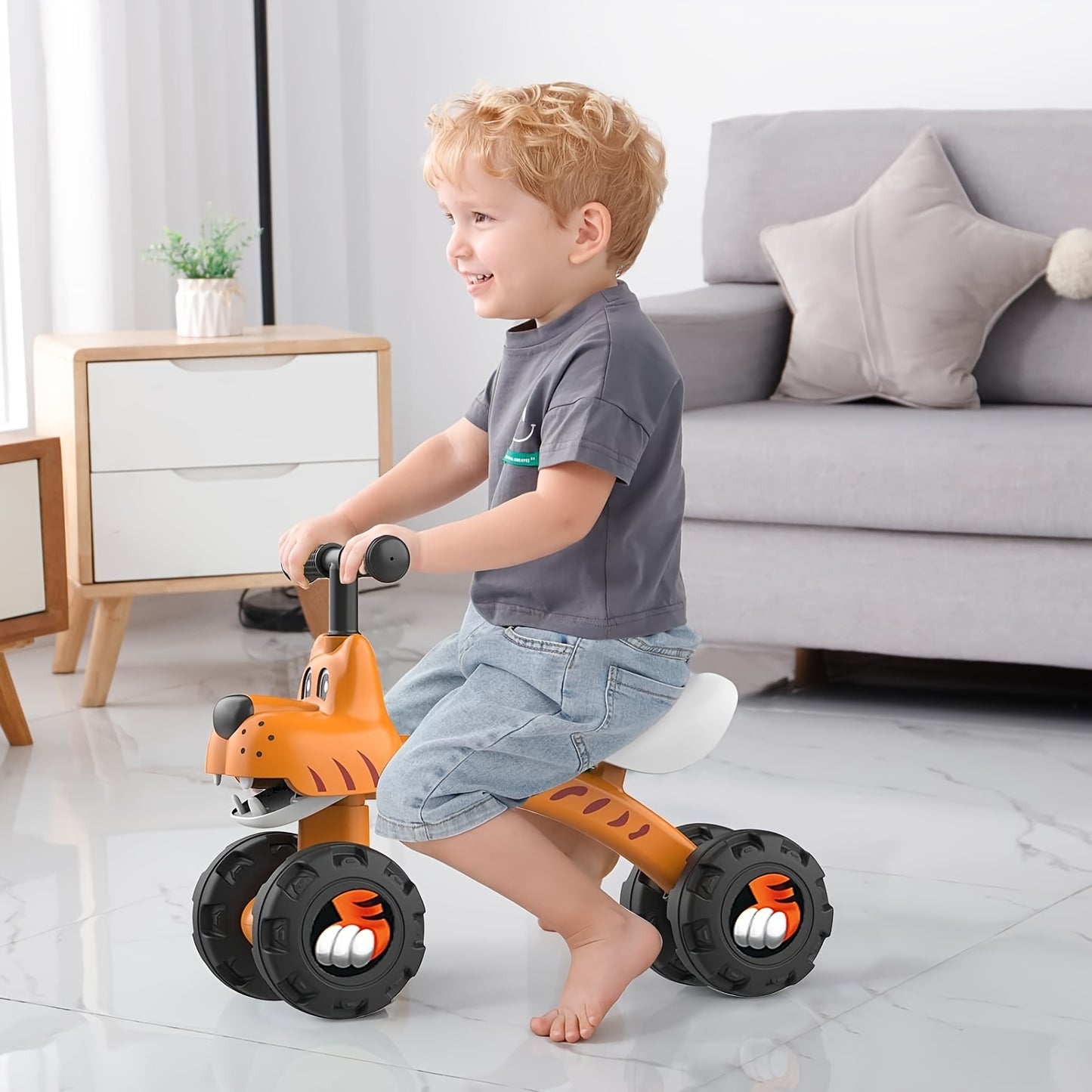 🚴 Baby Balance Bike/Tricycle for 12-24 Months: 4-Wheel Stability, Wide 9" Wheels, Moving Face (No Pedal Ride-On, First Birthday/Christmas Gift)