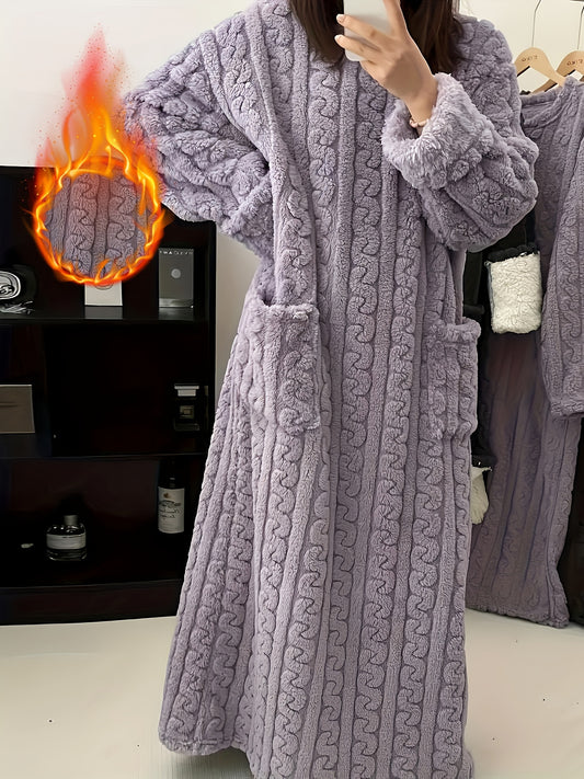 🛀 Women's Super Soft Thick Coral Fleece Robe: High Quality Winter Sleepwear with Pocket (Long Sleeve, Cozy Warm Loungewear)