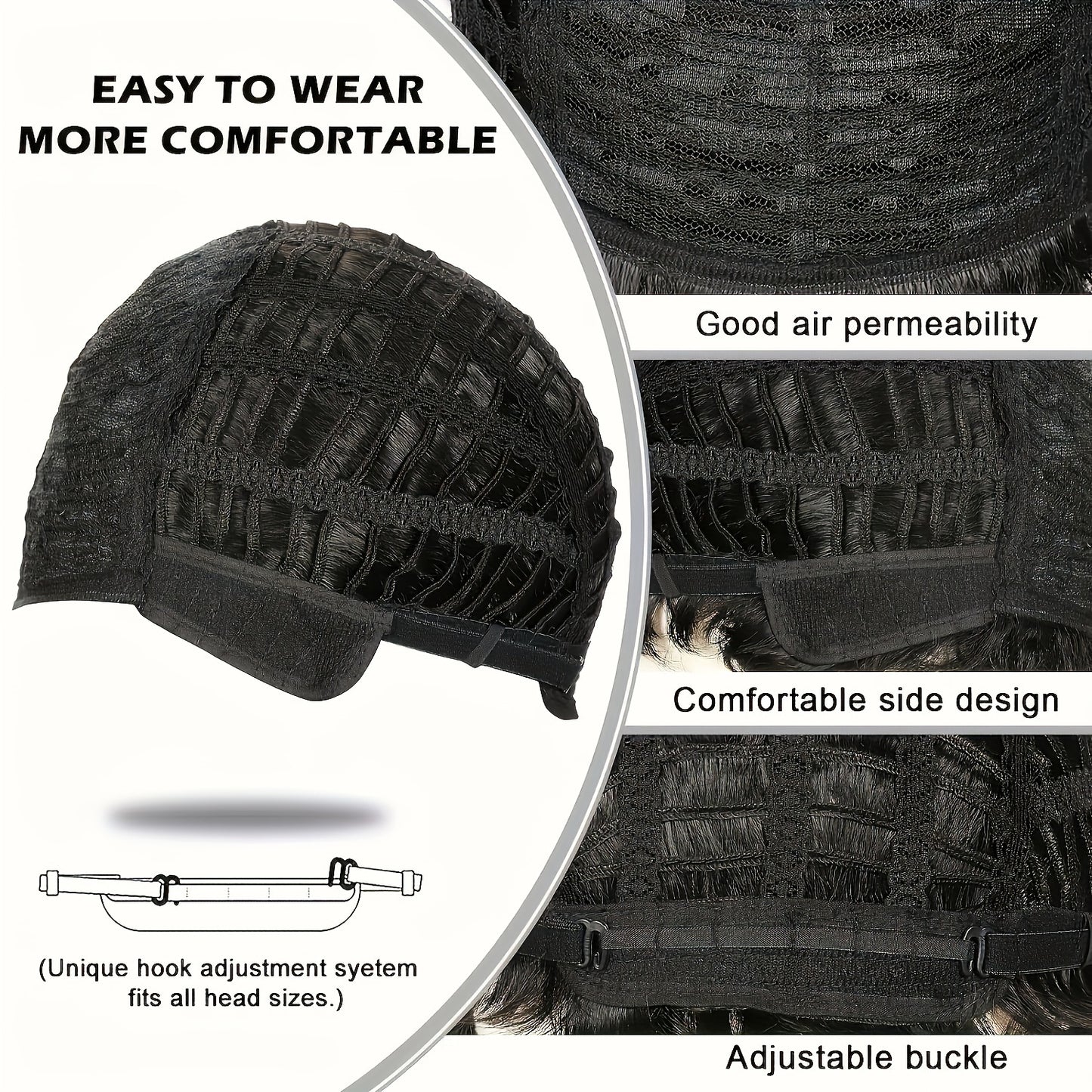 Short Pixie Cut Synthetic Wavy Wig with Bangs (180% Density)