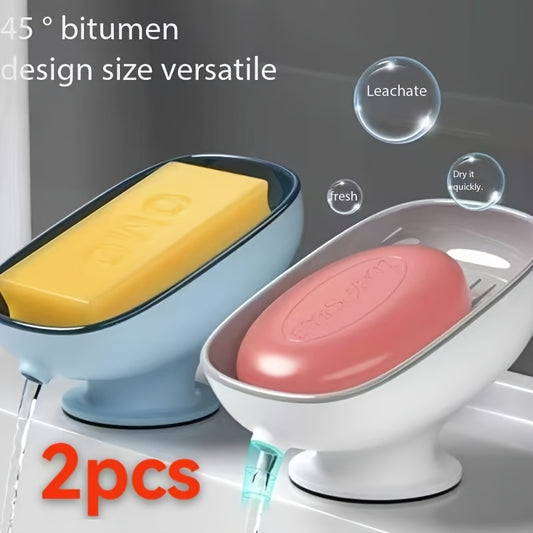 2pc Wall-Mounted Oval Soap Box - Detachable Tray & Non-Slip