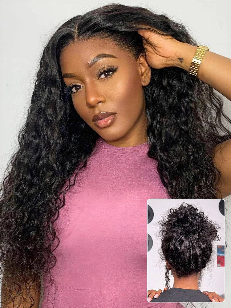 Water Wave 360 Lace Flexi-Fit Invisi Drawstring Cap Long Wig 100% Human Hair Pre-bleached & Pre-plucked & Pre-Cut Lace