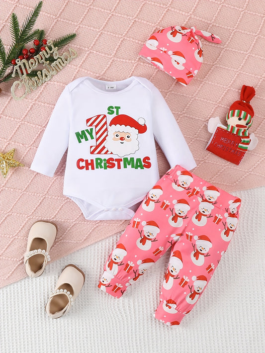 3pc Christmas Bodysuit, Pants, & Hat Set