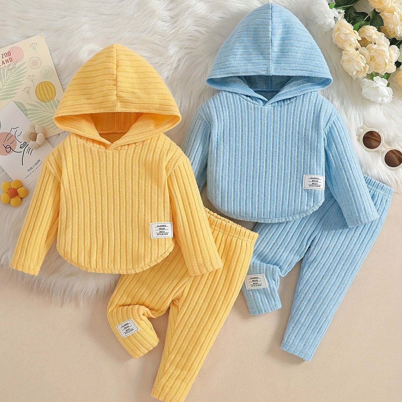 Warm & Versatile Baby Girl's Pit Stripe Long-Sleeved Top and Pants Set