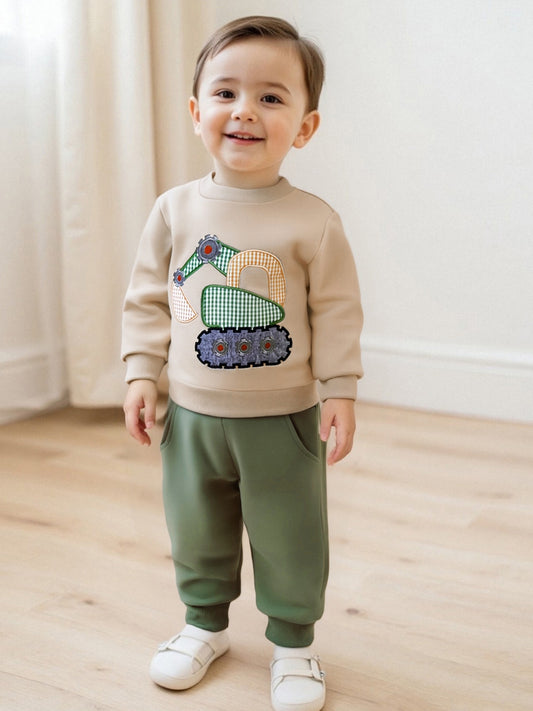 Toddler Boy Excavator Embroidered Sweatshirt and Joggers Outfit (1-4 Years)