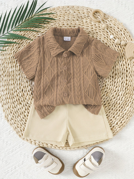 Baby Boys' Jacquard Short Sleeve Shirt & Shorts - 2pc Summer Outfit Set