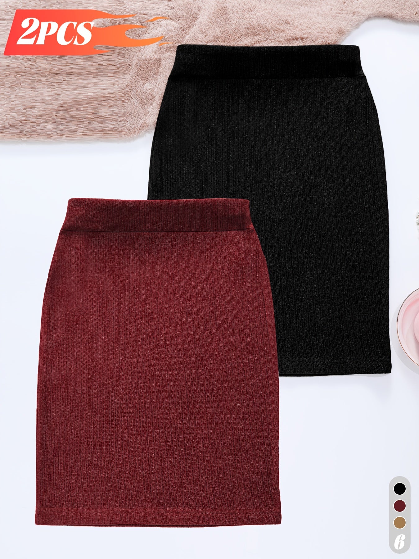 2-Pack Women's Glitter Pencil Skirts – High-Waist Shiny Slim-Fit Knee-Length