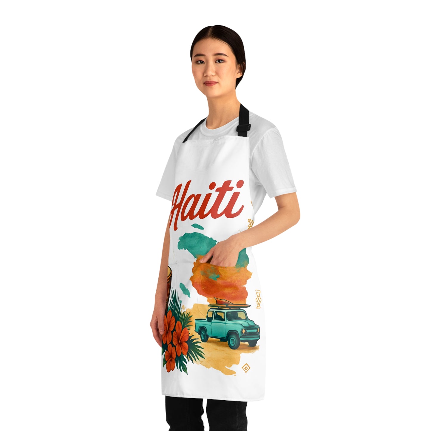 Haiti-Inspired Apron, Colorful Chef Apron, Unique Cooking Gift, Tropical Foodie Accessory, Culinary Artwear, Vibrant Kitchen Fashion