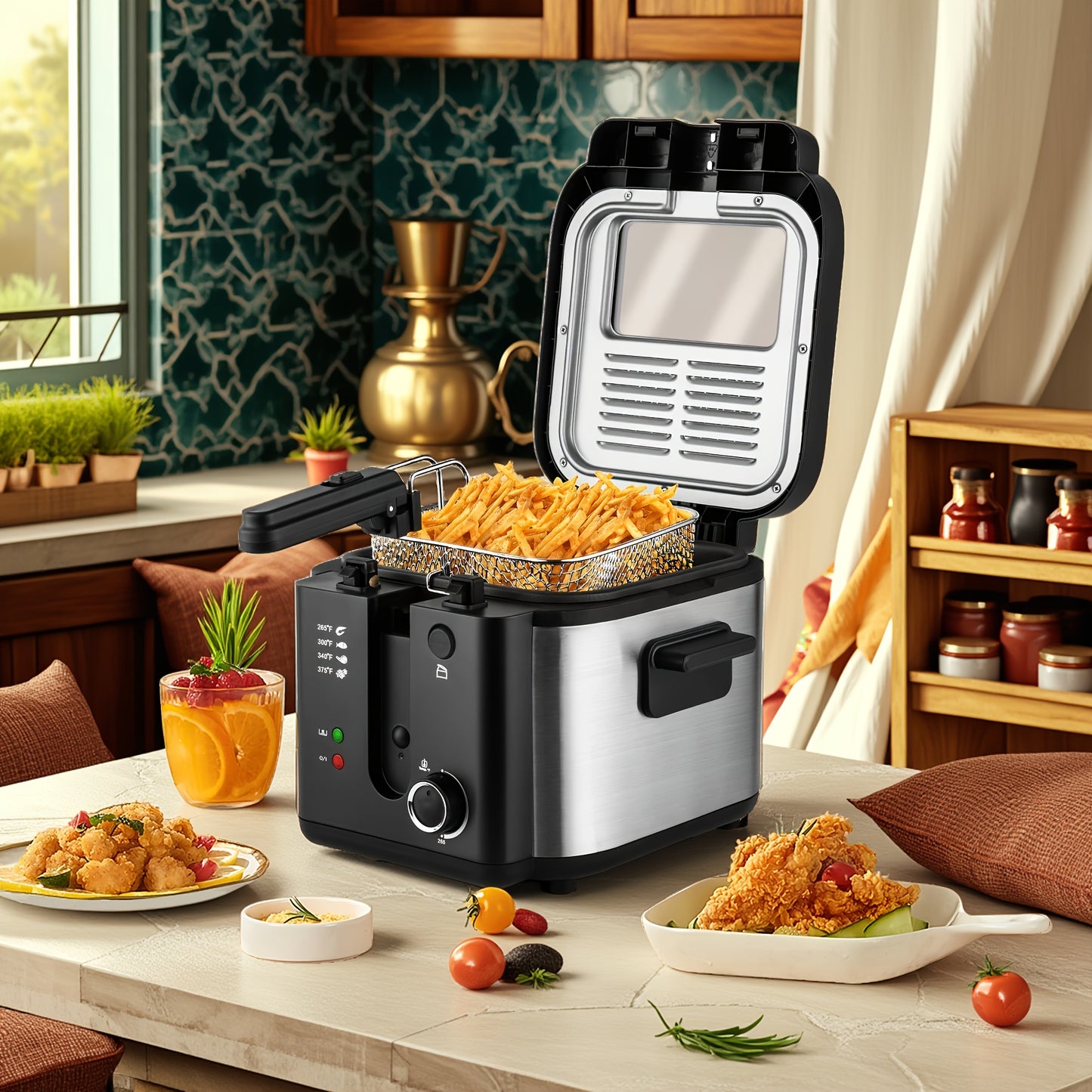 SUSTEAS Deep Fryer: 84.5oz Non-Stick Pot & Adjustable Temp