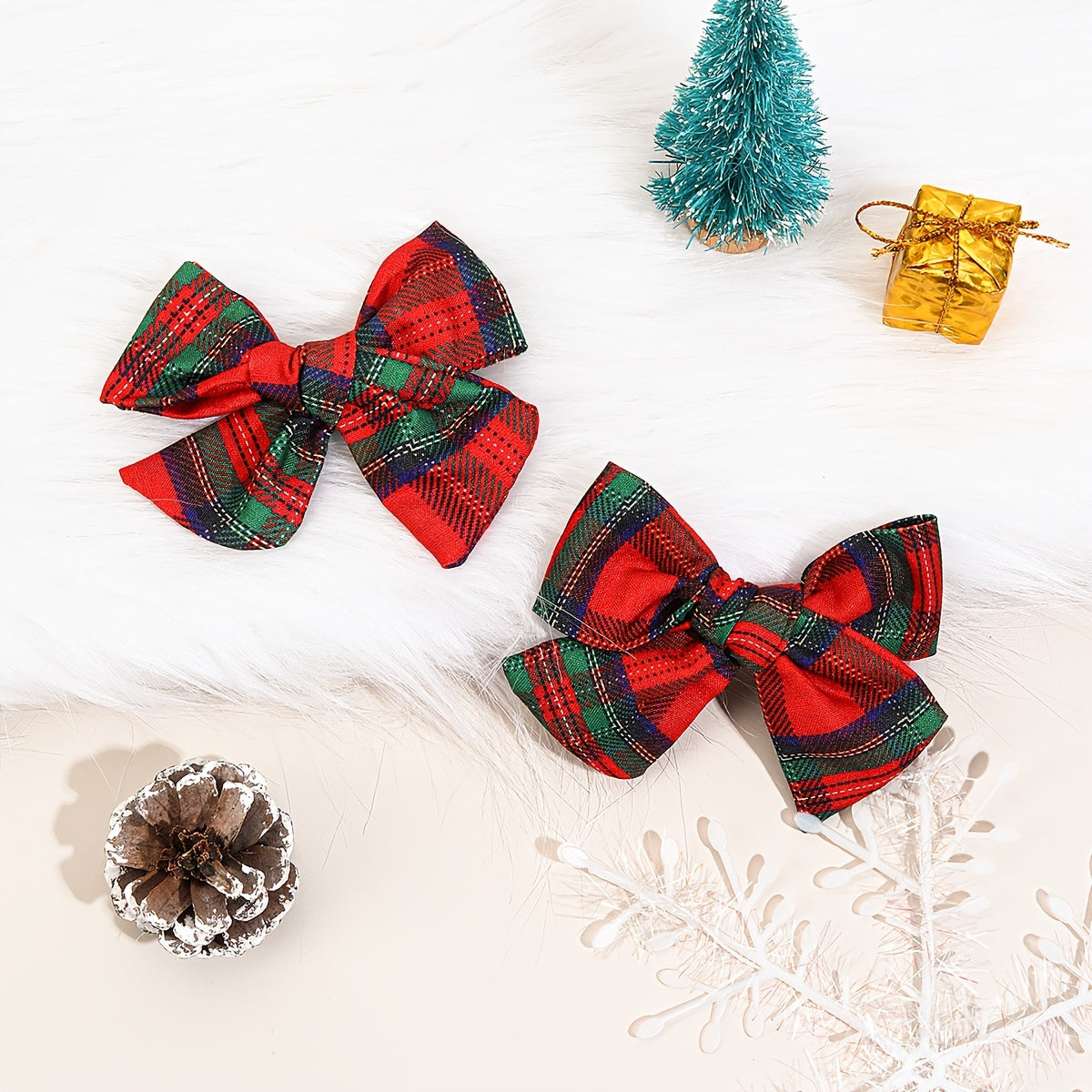 2pc Christmas Tartan Plaid Hair Bow Clips