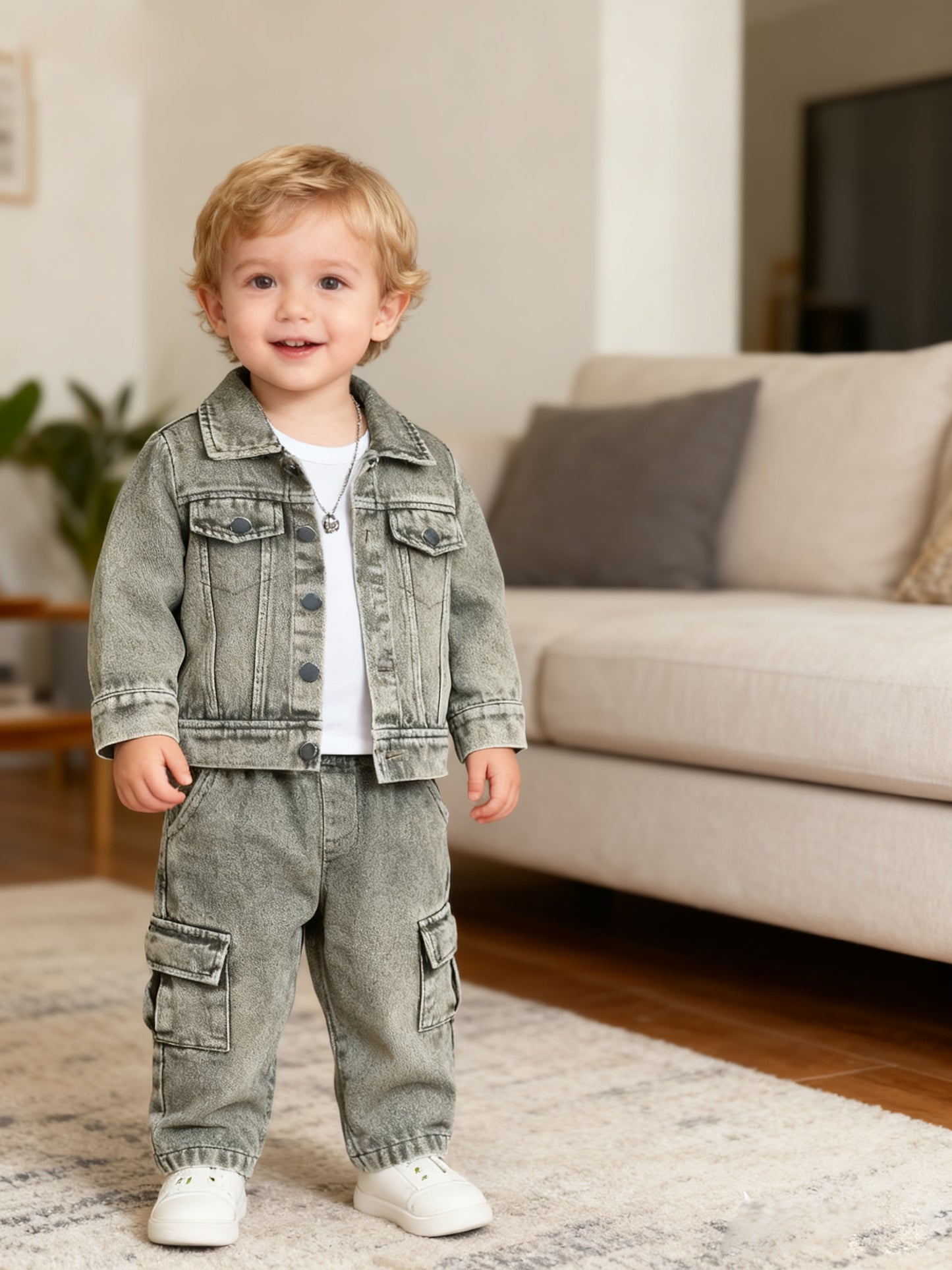 2pc Boys' Western Cowboy Outfit: Denim Jacket & Jeans Set