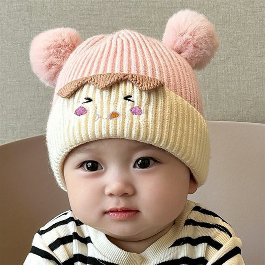 👧👦 Baby/Toddler Puff Ball Beanie: Cute Winter Warm Chunky Knit Hat with Ear Coverage for Girls and Boys