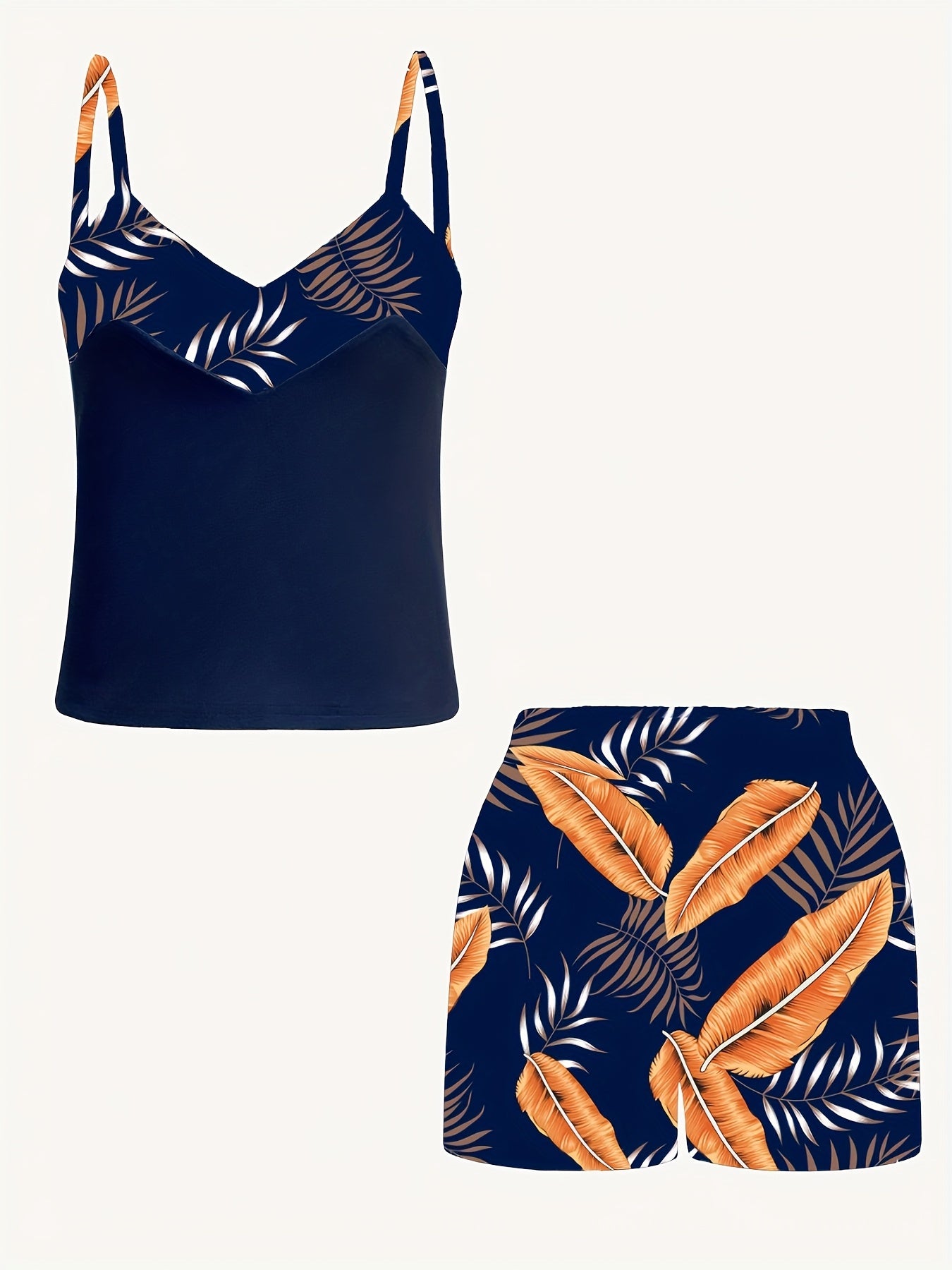 Two-Piece Halter Top & Printed Shorts Set – V-Neck Summer Outfit (LL425)
