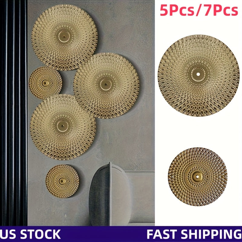 5/7pc Golden Metal Round Wall Hanging Set – Modern Luxury