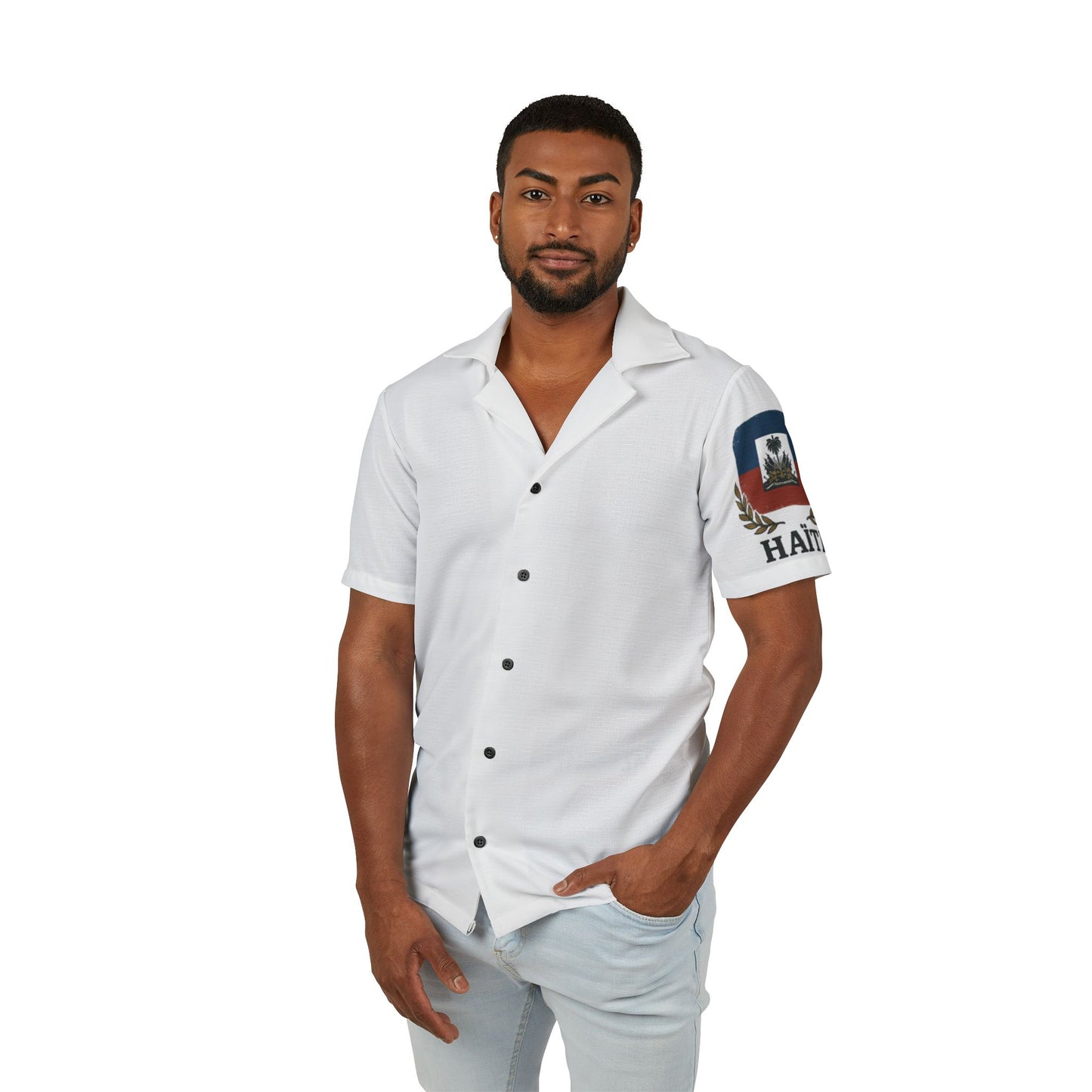 Camp Shirt Haiti Flag Men's Hawaiian Tropical Island Vacation Top