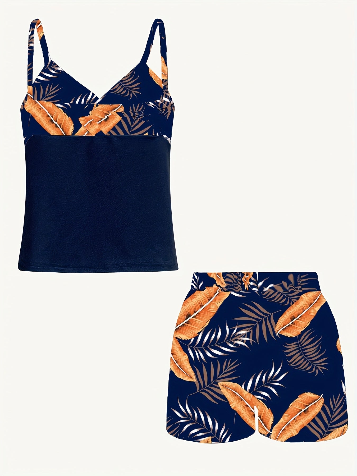 Two-Piece Halter Top & Printed Shorts Set – V-Neck Summer Outfit (LL425)