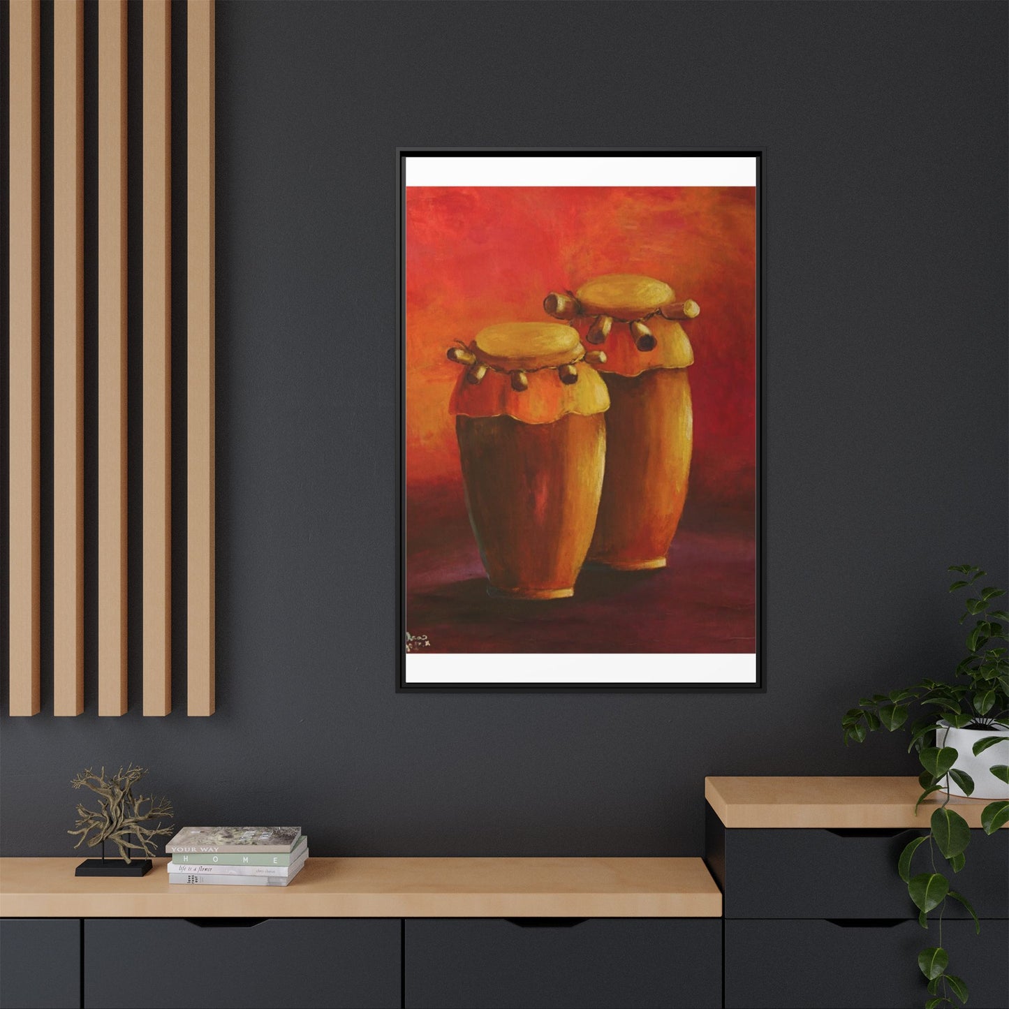 Canvas Wall Art - Haiti Cultural Drum, Matte Canvas, Framed