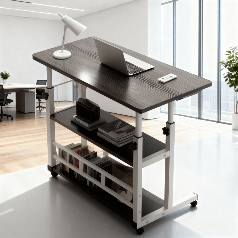 Height-Adjustable Mobile Computer Desk with Wheels