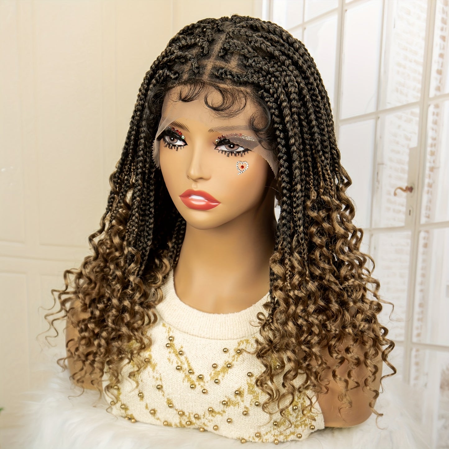 Square Woven Synthetic Full Lace Braided Wig w/ Curls