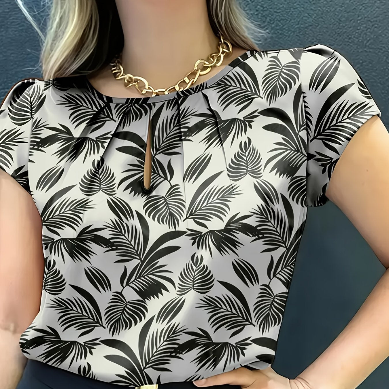 Tropical Print Women's Short Sleeve Shirt – Elegant Summer Floral Blouse