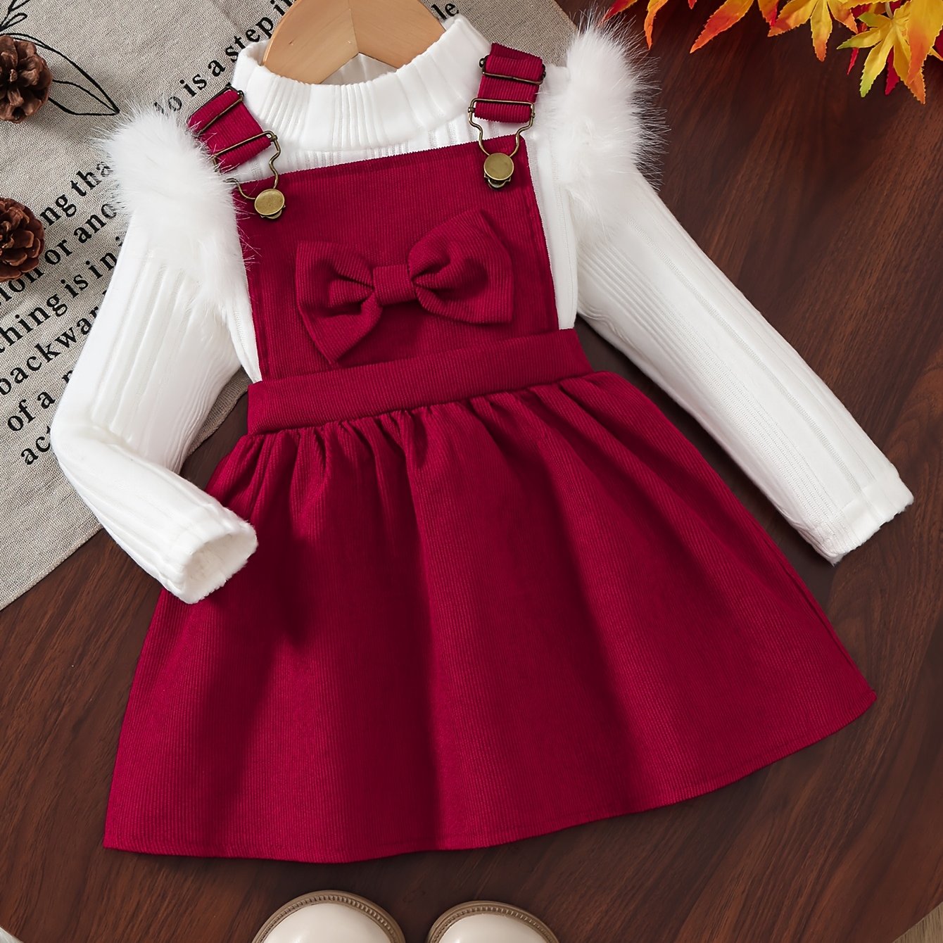 2pc Fluffy Sleeve Smock Dress Winter Set