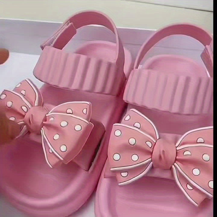Trendy Cute Bowknot Open Toe Sandals For Girls, Breathable Non-slip Sandals For Indoor Outdoor Beach