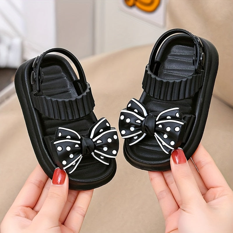 Trendy Cute Bowknot Open Toe Sandals For Girls, Breathable Non-slip Sandals For Indoor Outdoor Beach