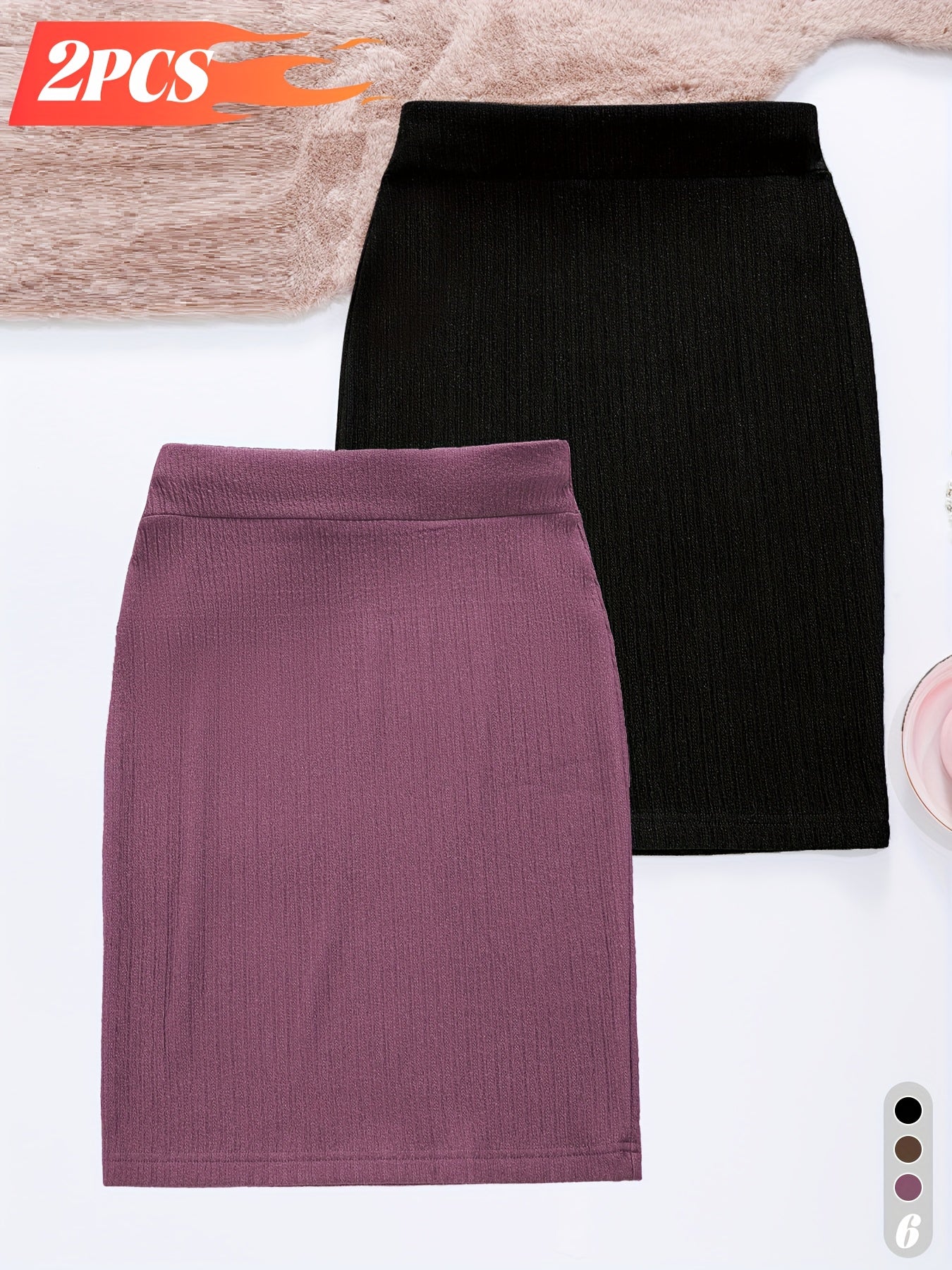 2-Pack Women's Glitter Pencil Skirts – High-Waist Shiny Slim-Fit Knee-Length