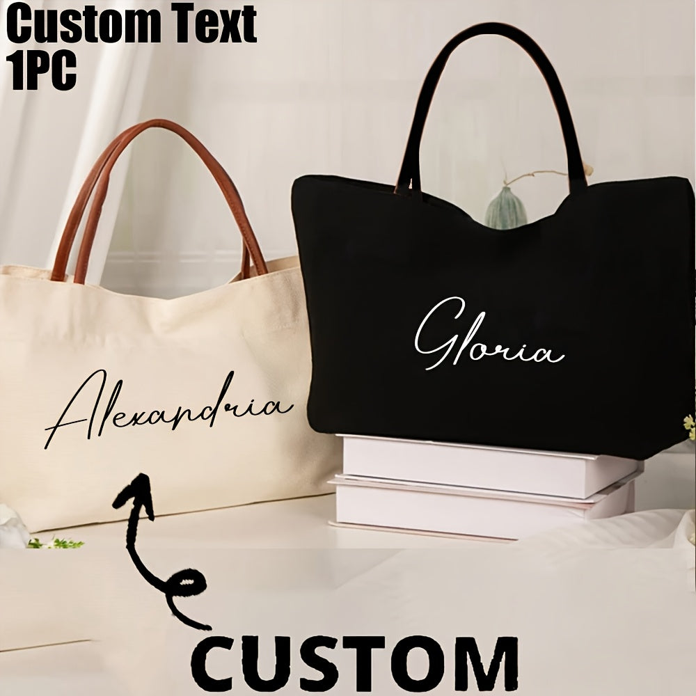 Personalized Nylon Bridesmaid & Beach Tote Bags - Custom Name, Magnetic Closure, Black Option